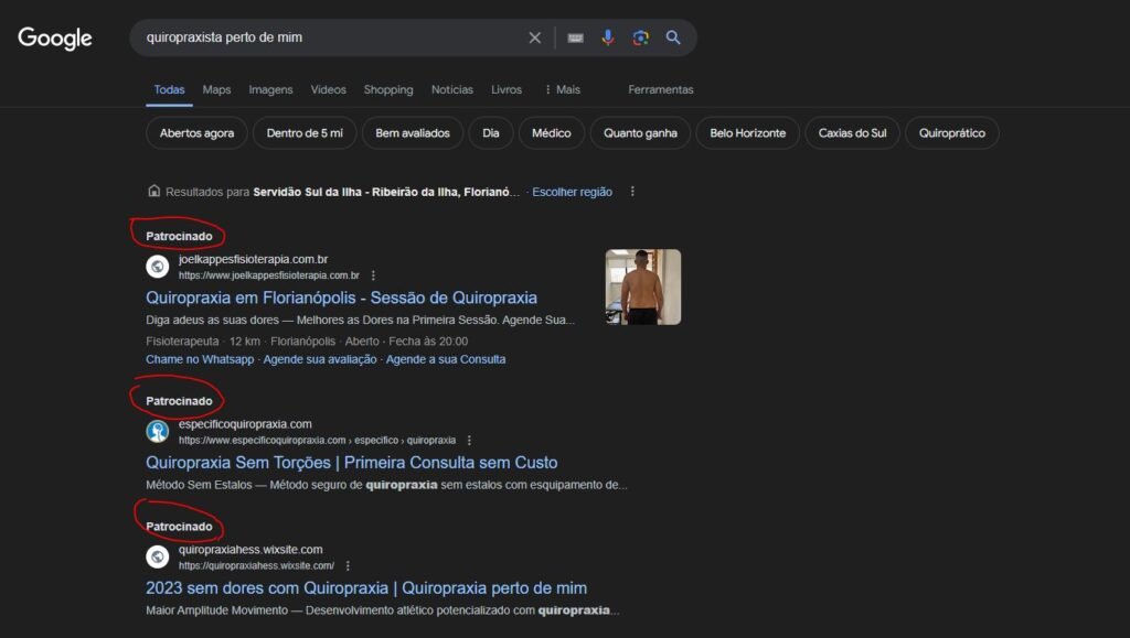 Anúncios no Google ads para quiropraxistas